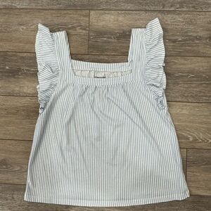 Striped Ruffle Sleeve Blouse in Light Blue